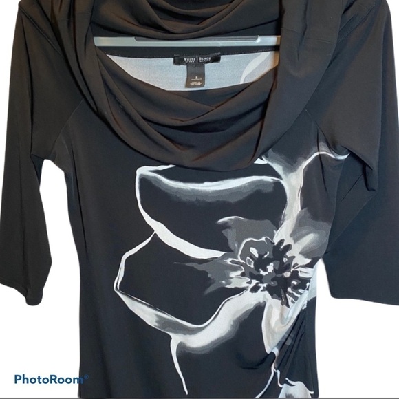 WHBM Monochrome Floral Print Off The Shoulder Mini Tunic Dress, Size Small - Picture 4 of 10